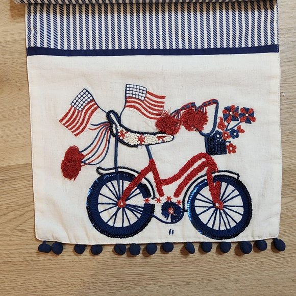 Unbranded Other - Pier 1 Beaded Embroidered Table Runner Patriotic Red White Blue VTG 13.5" x 71"